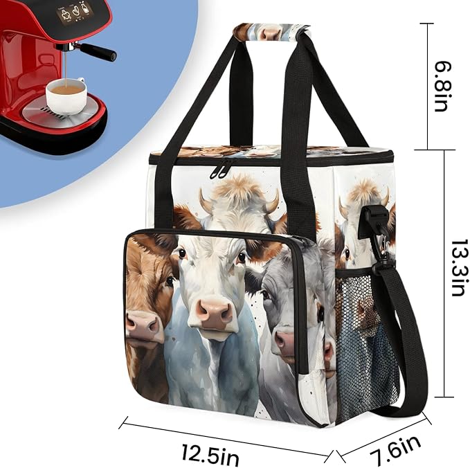 Cow Animals Coffee Maker Carring Bag, Large Insulated Storage Organizer Case - Image 2