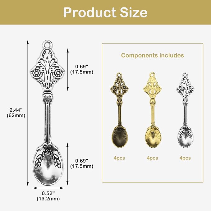 12 Pack Mini Spoons Charms 2.4" Metal Small Medicine Spoons - Image 2