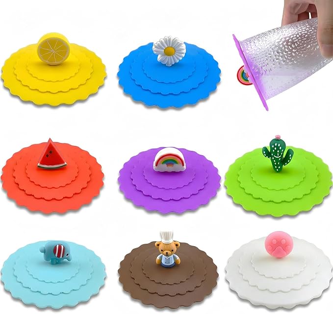 8PCS Silicone Cup Lids Mug Cover, Colorful Food Grade Anti-dust Airtight Seal by Unknown