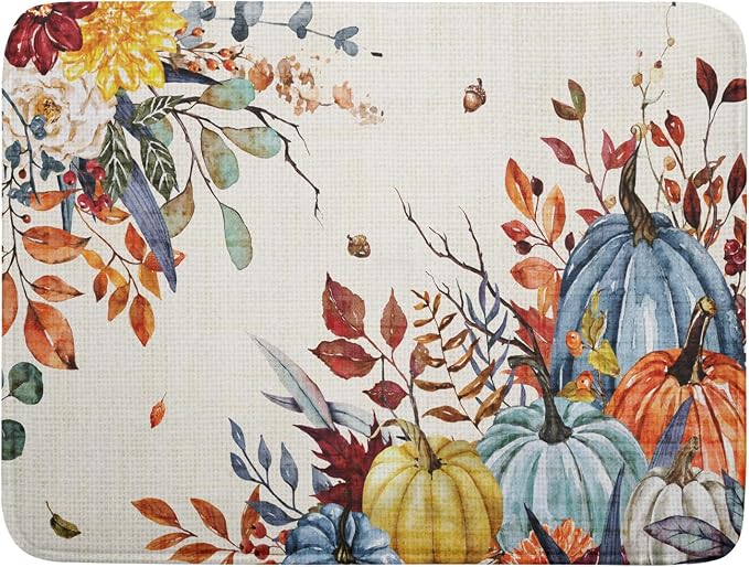 Giwawa Fall Dish Drying Mat for Kitchen Countertop, Watercolor Autumn Teal Blue by Giwawa