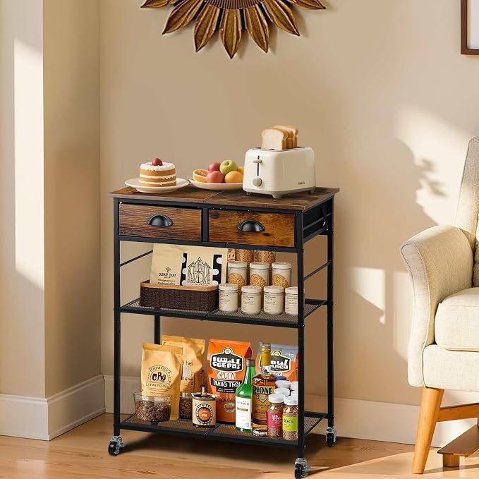 Rolling Coffee Cart with Storage Drawers, Small Coffee Bar Cabinet with - Image 8