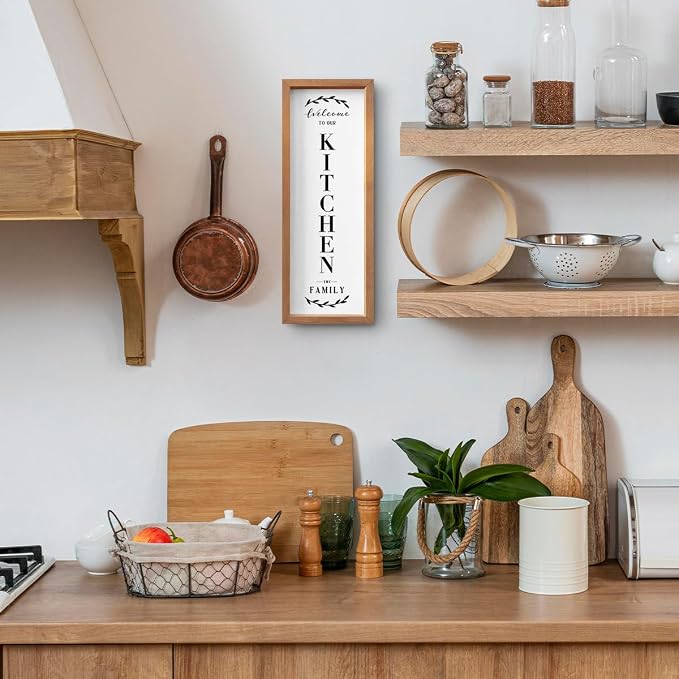 Welcome Sign for Front Door Kitchen Decor Rustic Country Style Wooden Framed - Image 6