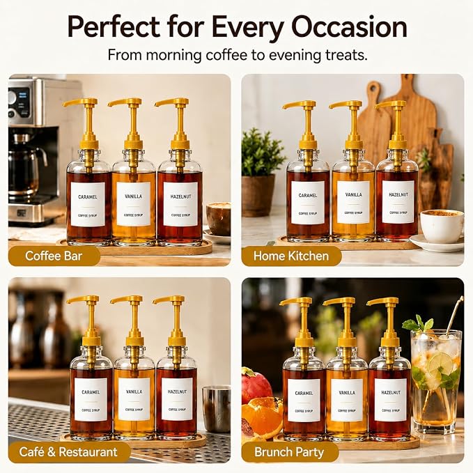 Coffee Syrup Dispenser for Coffee Bar, Glass Syrup Bottle - Image 5