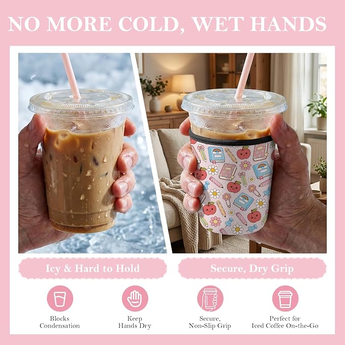 Reusable Insulated Neoprene Iced Coffee Cup Sleeve 3 Pack, Durable Drink Sleeve - Image 8