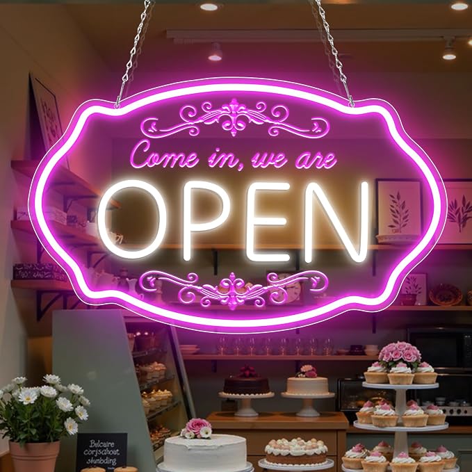 LED Neon Open Sign for Business, 16.5x10'' Come in We’re Open Sign, Wall Decor by NELTBESIN
