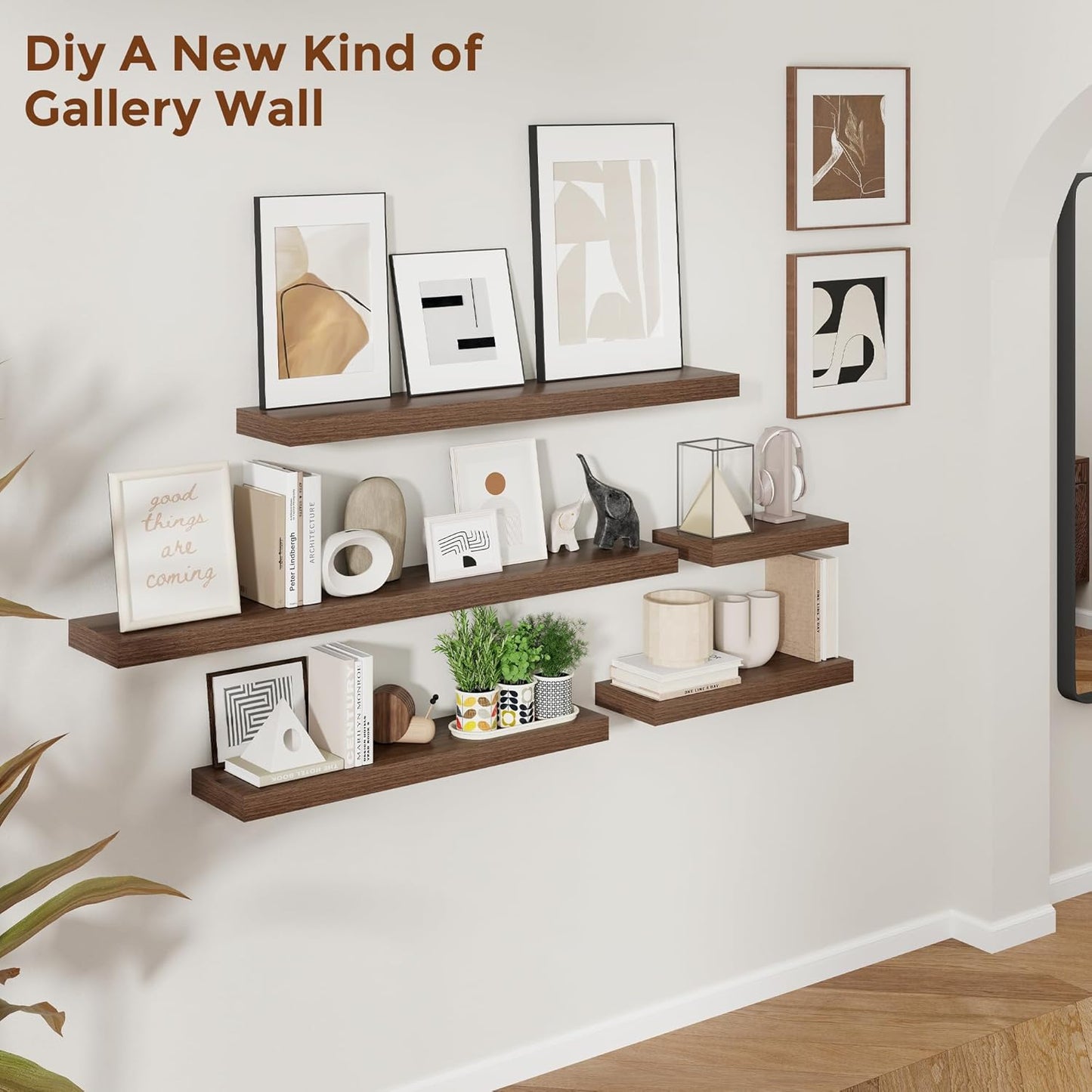 Heimlove 36 Inch Floating Shelves for Wall 8 Inch Deep Walnut Shelves Set of 2,Wall Mounted Rustic Wood Long Floating Shelf with Invisible Brackets for Bedroom Kitchen Living Room