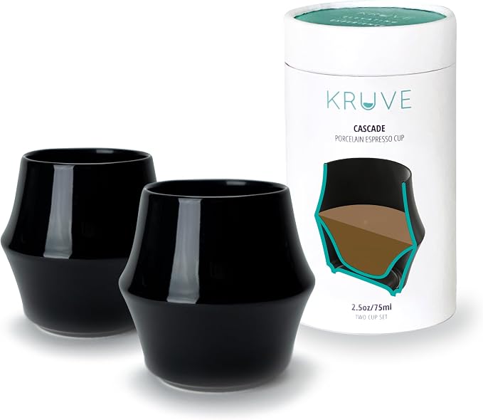 KRUVE CASCADE Porcelain Coffee Cups, 2.5oz Double-Walled Espresso Cups by KRUVE