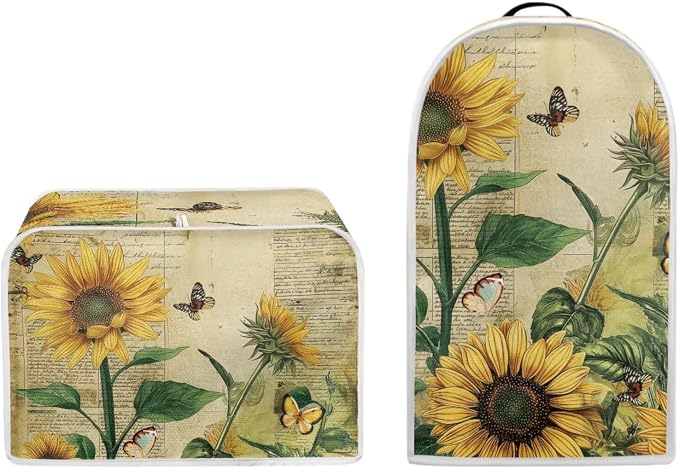 doginthehole Sunflowers Newspaper Blender Cover and Toaster Cover 2 Slice Bread - Image 5