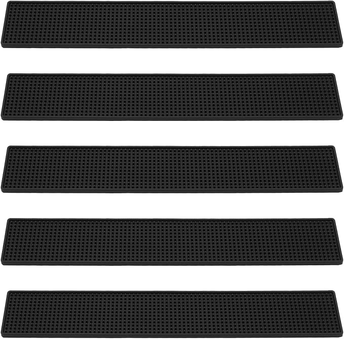 FUNSUEI 5 PCS 4 x 24 Inch Black Rubber Bar Mats, Rubber Bar Service Spill Mat by FUNSUEI