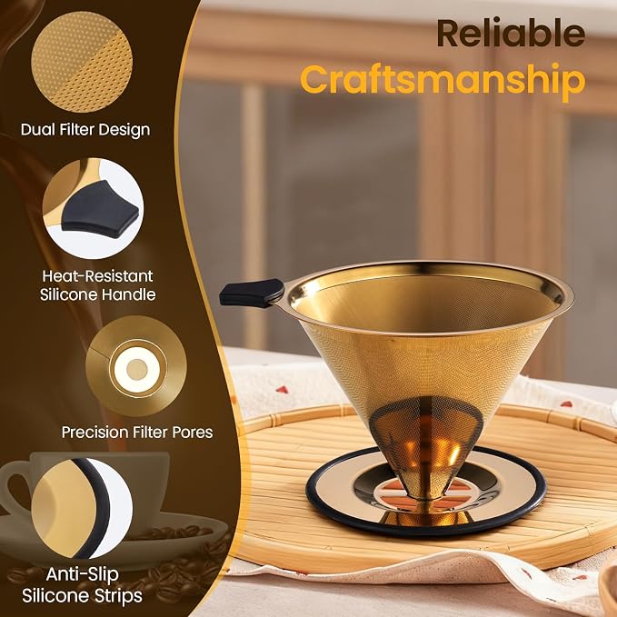 【2.0 Upgraded】 Pour Over Coffee Dripper – Paperless Reusable Stainless Steel - Image 5