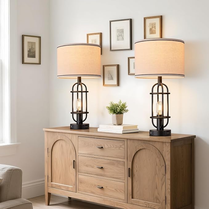 Reaketon Black Table Lamps for Living Room Set of 2, 22.3" Farmhouse Lamps for - Image 4