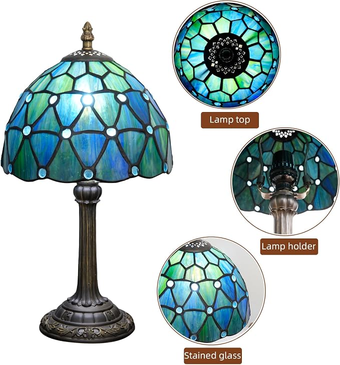Tiffany Lamp Stained Glass Table Lamp 8X8X14 Inches Sea Blue Style Living Room - Image 6