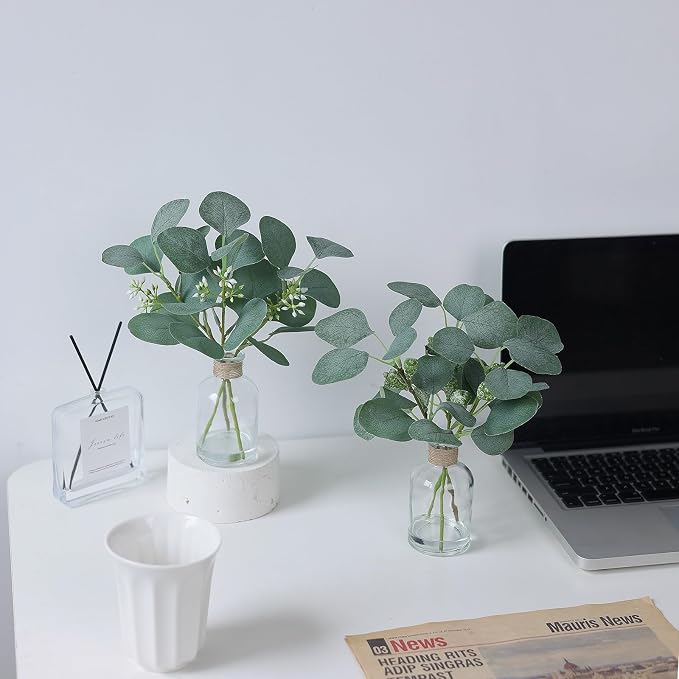 Zheart 2 Pack Small Fake Plants Eucalyptus Potted，Artificial Eucalyptus Stems - Image 6