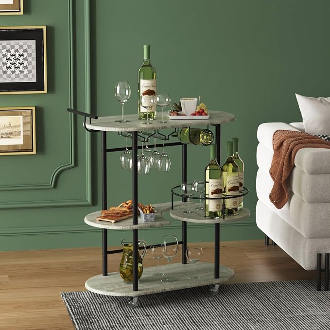 Light Gray Bar Carts with 4-Tier Storage Shelves, Mobile Bar Serving Cart with - Image 6