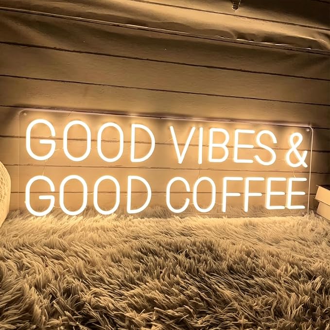 Good Vibes & Good Coffee Neon Sign, Warm White LED Neon Light - Image 2