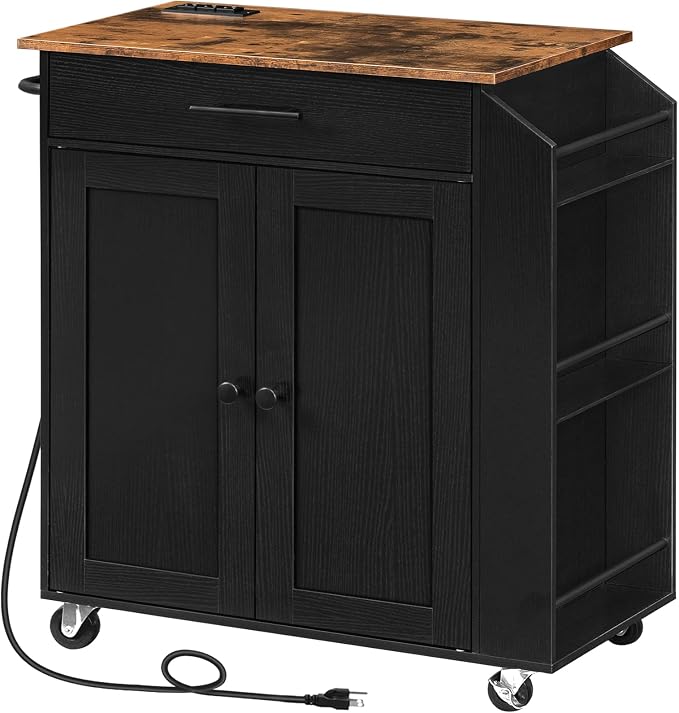 HOOBRO Kitchen Island with Power Outlet, Storage Island with Spice Rack and by HOOBRO