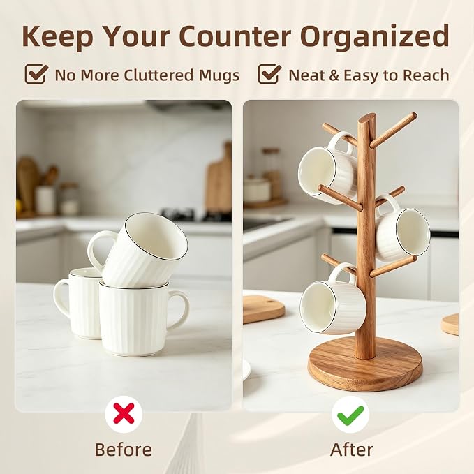 Large Acacia Wood Mug Holder Tree - Image 5