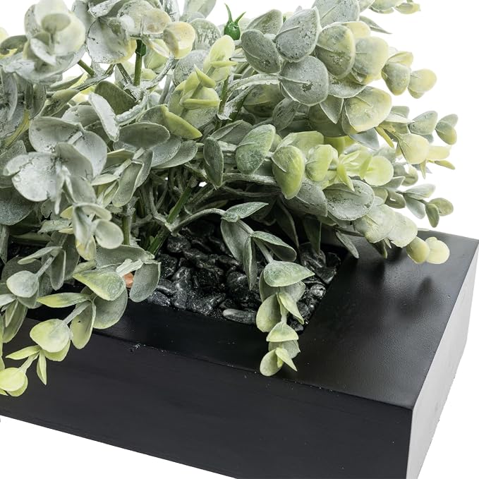 MyGift Artificial Eucalyptus Plant in Black Wood Decorative Planter Pot - Image 6