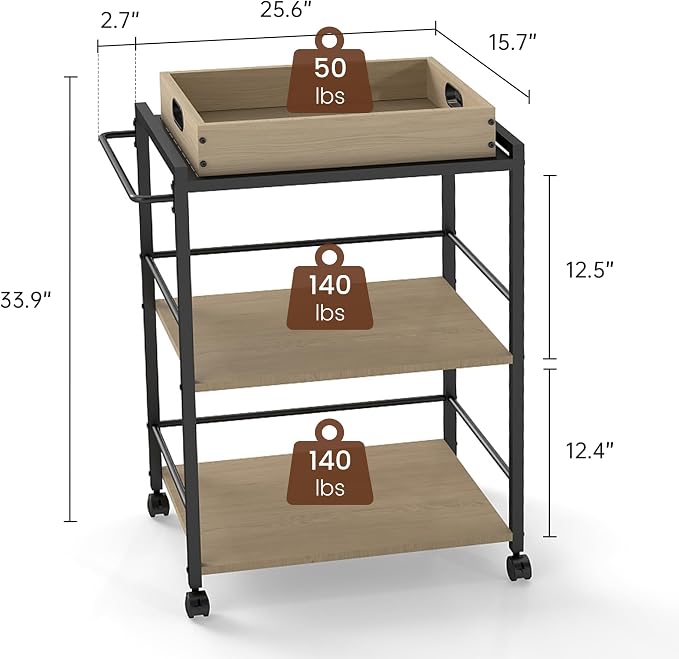 3 Tier Kitchen Cart, Rolling Bar Cart - Image 2