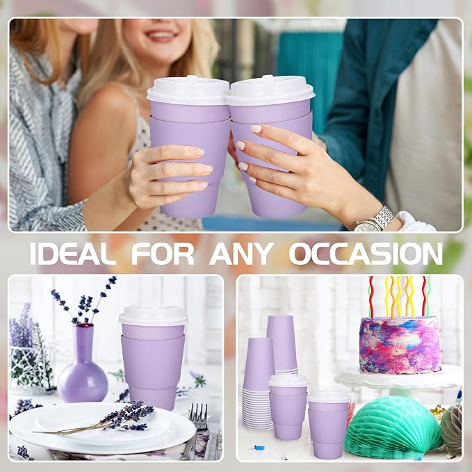 JarThenaAMCS 50 Set Easter Light Purple Disposable Coffee Cups - Image 7