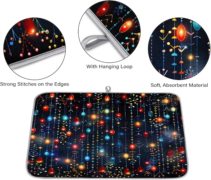 Xmax Colorful String Lights Dish Drying Mat, Kitchen Counter Quick Dry Pads - Image 3