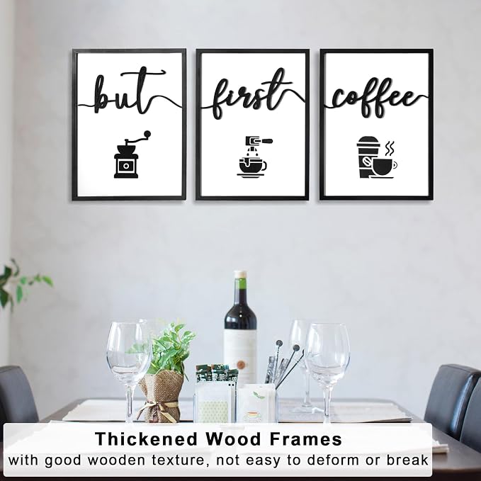 3D Wood But First Coffee Sign, Framed Coffee Bar Wall Decor Wall Art - Image 4