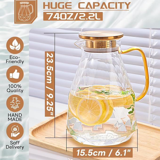 Glass Pitcher, 2.2 Liter Water Pitcher - Image 2