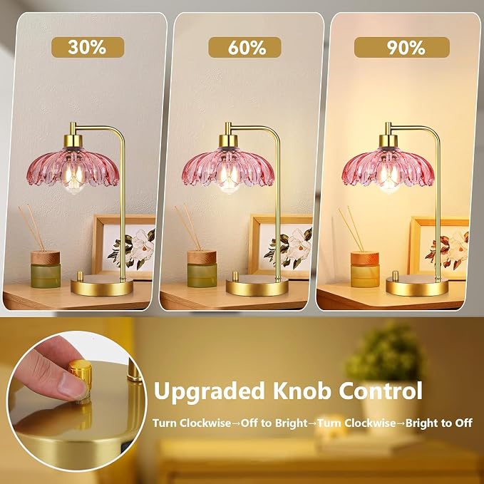 ILLMTW Pink Table Lamp Set of 2, Small Gold Bedside Lamps Dimmable Boho Bedroom - Image 2