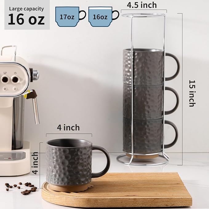 Nihow Ceramic Coffee Mug Set of 4, 16OZ Stackable Coffee Mug Set - Image 2