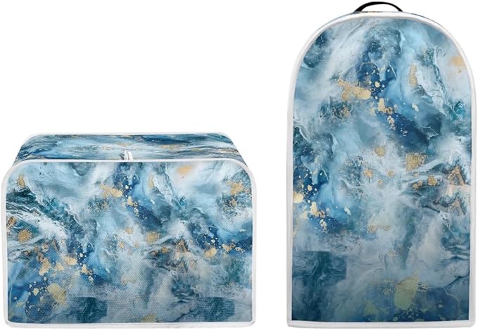 doginthehole Blender Cover and Toaster Cover 4 Slice Aesthetic Blue Gold Marble - Image 5