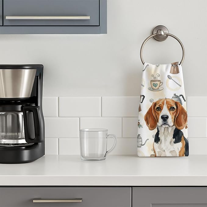 Caroline's Treasures Beagle Coffee Bar Kitchen Towel Velour Plush Front and - Image 3