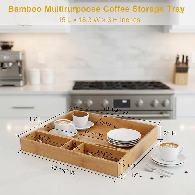 Natural Bamboo Coffee Station Organizer Tray – Multipurpose Storage - Image 2