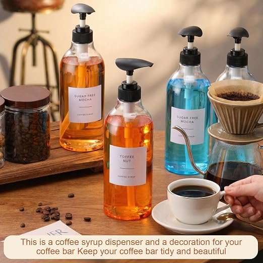 9 Pcs Coffee Syrup Dispenser Set 25.4 Oz/750 ml Plastic Coffee Syrup Dispenser - Image 3