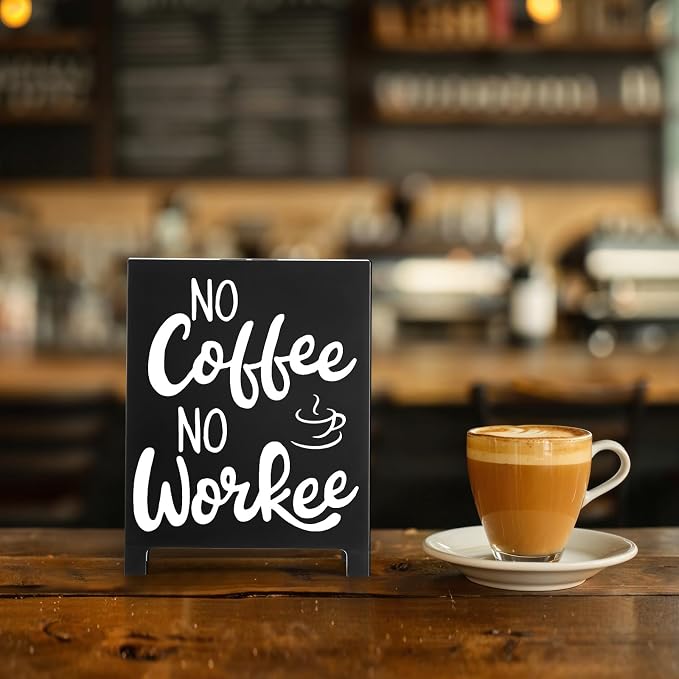 No Coffee No Workee Desk Decor Sign Retro Coffees Shop Table Display - Image 6