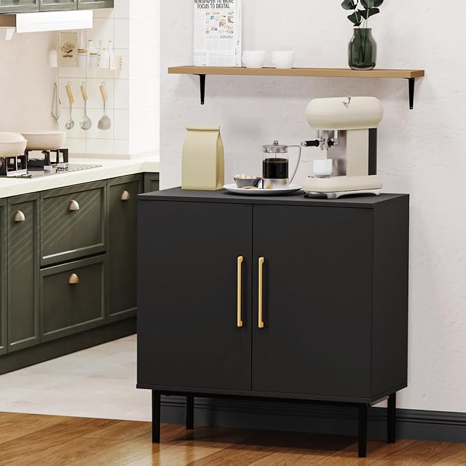 Black Storage Cabinet with Doors, Modern Accent Cabinet, Free Standing Cabinet - Image 7