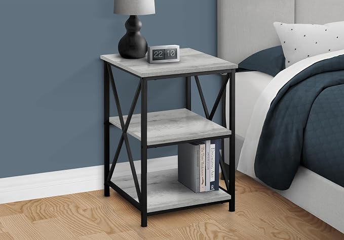 3-Tier Grey Side Table with Storage Shelves, 18 Inch Square Accent Table - Image 3