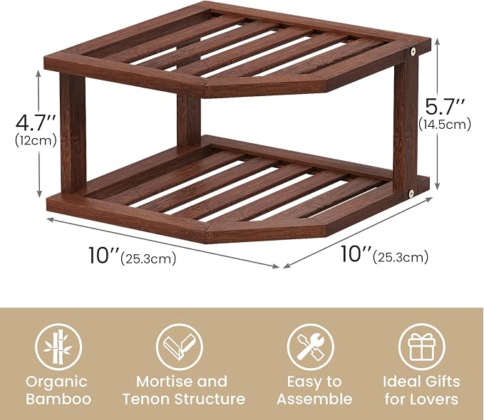 VERTORGAN Bamboo Corner Shelf, 2 Tier Plate Organizer - Image 3