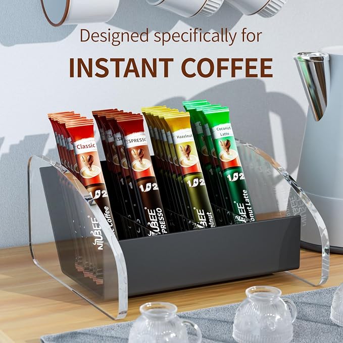NIUBEE Acrylic Coffee Station Organizer: Instant Coffee Holder & Bag Rack Set Up - Image 2