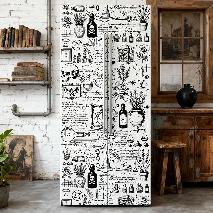 2 Pcs Plant Alchemy Themed Removable Refrigerator Wraps, Self-Adhesive Fridge by GOMAKERER