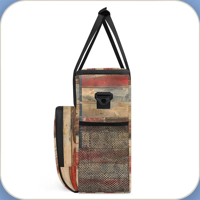 Vintage American Flag Wood Coffee Maker Carring Bag, Large Insulated Storage - Image 4