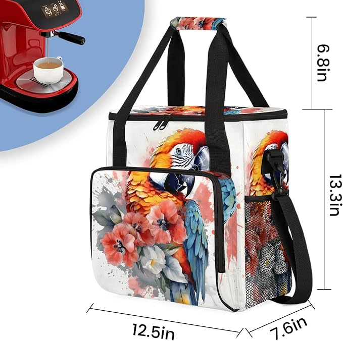Parrot Flower Coffee Maker Carring Bag, Large Insulated Storage Organizer Case - Image 2