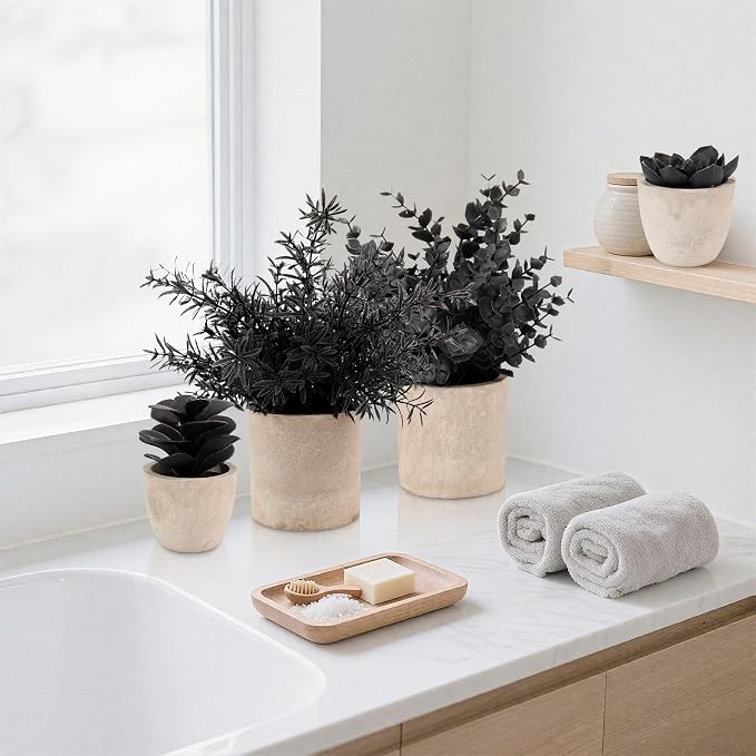 ALAGIRLS 4 Packs Fake Plants Small Artificial Plants Indoor Black Eucalyptus - Image 7