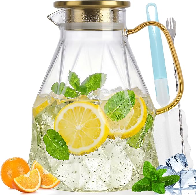 Glass Pitcher, 2.2 Liter Water Pitcher by Yirilan