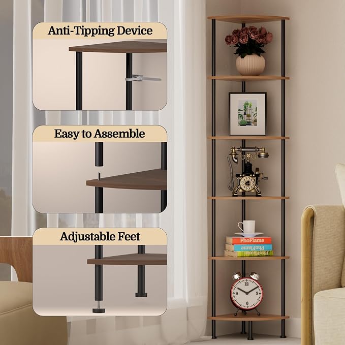6-Tier Corner Shelf Stand, Tall Display Shelf, Plant Stand, Storage Standing - Image 4