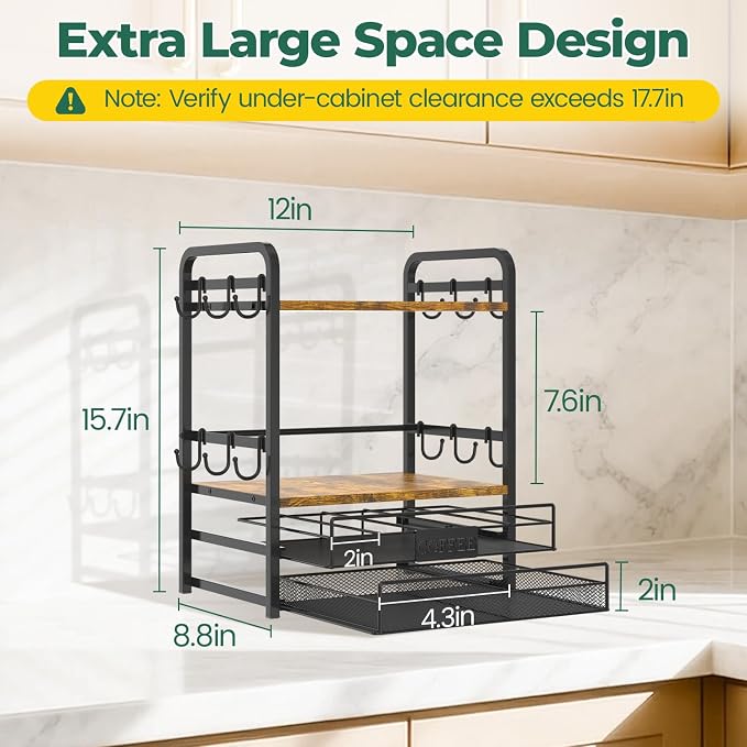 EsLuker.ly Coffee Bar Organizer Station Shelf Mug Holder - Image 5