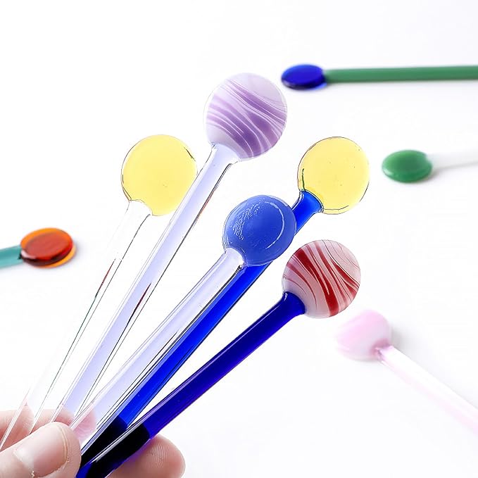 4 Pieces Glass Swizzle Sticks Cocktail Stirrers Clear Mixing Spoon Coffee Tea - Image 6