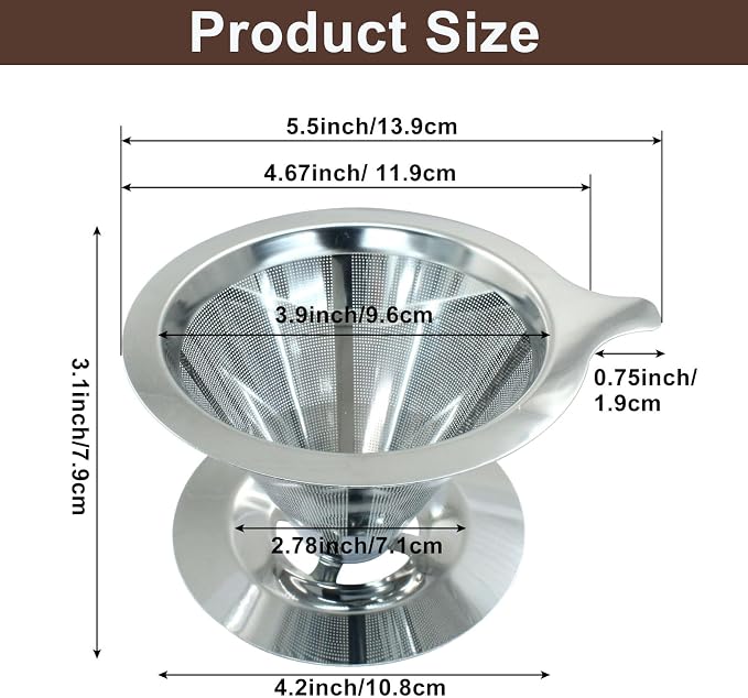 Waziaqoc Pour Over Coffee Dripper, Slow Drip Paperless Coffee Filter, Stainless - Image 3