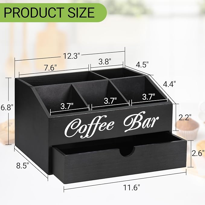 Coffee Bar Organizer Countertop, Wooden Bar Accessories - Image 3