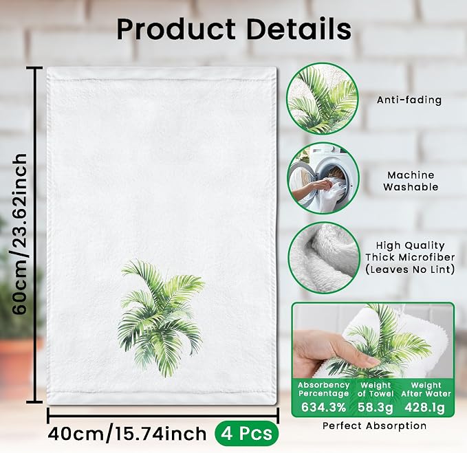 CUTHOLLOW Tree and Leaves Decorative Kitchen Towels Set of 4, 15.74"x23.62" - Image 2