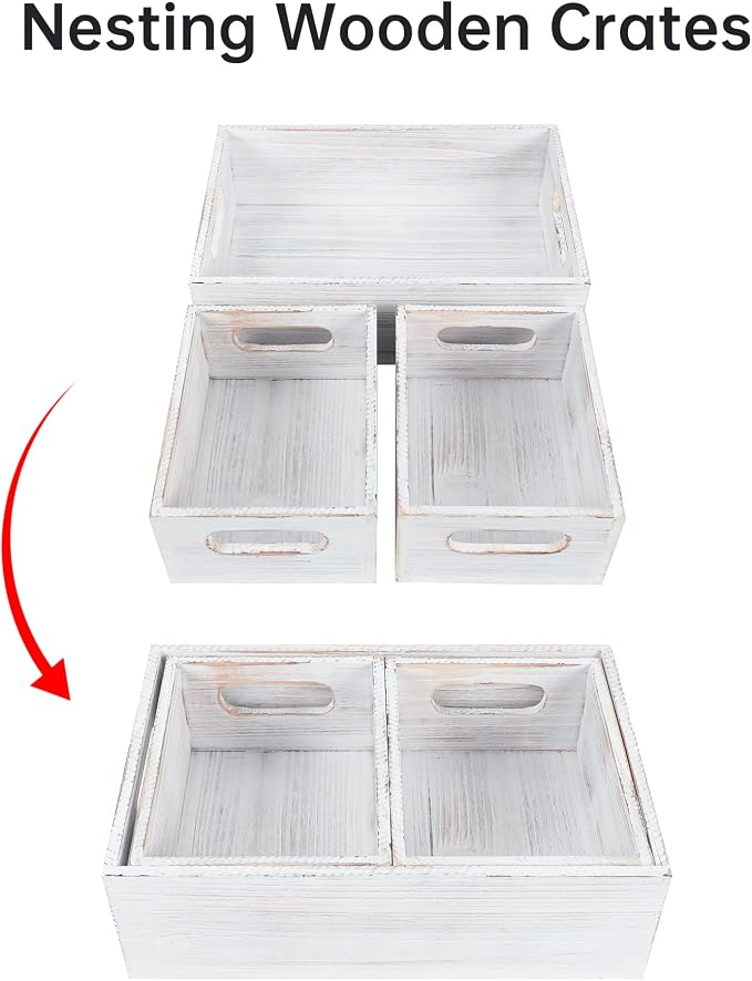 PHOENANCEE Wooden Crate For Storage, Wood Decorative Display Crate Box Set of 3 - Image 4